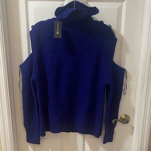 INC International Concepts Royal Blue Knit Cold Shoulder Turtleneck